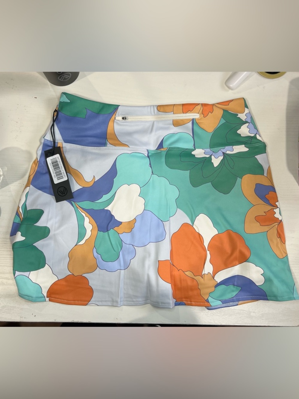 Savvi Floral Print Tennis Pickleball Skort Size Medium- Blue, Teal & Orange - Picture 2 of 8